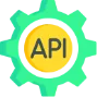 Green gear icon with yellow circle center labeled API in blue letters.