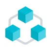 Three blue cubes connected by gray lines forming a triangular network.