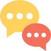 Two overlapping speech bubbles, one yellow and one orange, each with three white dots.