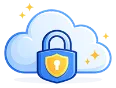 Blue cloud with a locked padlock symbolizing security and compliance.
