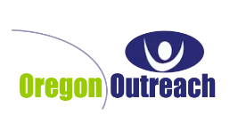 Oregon Outreach logo with green and blue text and a stylized person inside an oval shape.