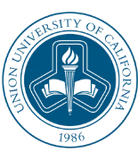 Seal of Union University of California with book and torch icons, and year 1986.