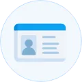 Icon of a student ID card showing a photo and horizontal lines representing details.