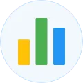 Icon with three vertical bars in yellow, green, and blue on a light blue circle background.