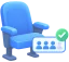 Blue office chair with a chart showing user icons and a green upward arrow.