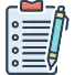 Clipboard with checklist and blue pencil writing on it.