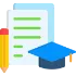 Document with lines, pencil, and a blue graduation cap icon representing schedule and efficiency.