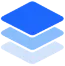 Three layered squares stacked, top blue, middle medium blue, bottom light blue, symbolizing layers or stacking.