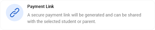 Secure payment link generated in openSIS for sharing with a selected student or parent.