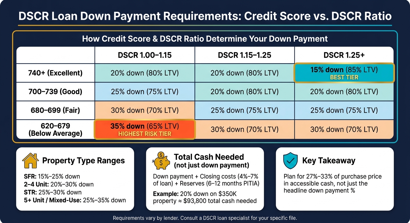 DSCR Loan Down Payment by Credit Score & DSCR Ratio