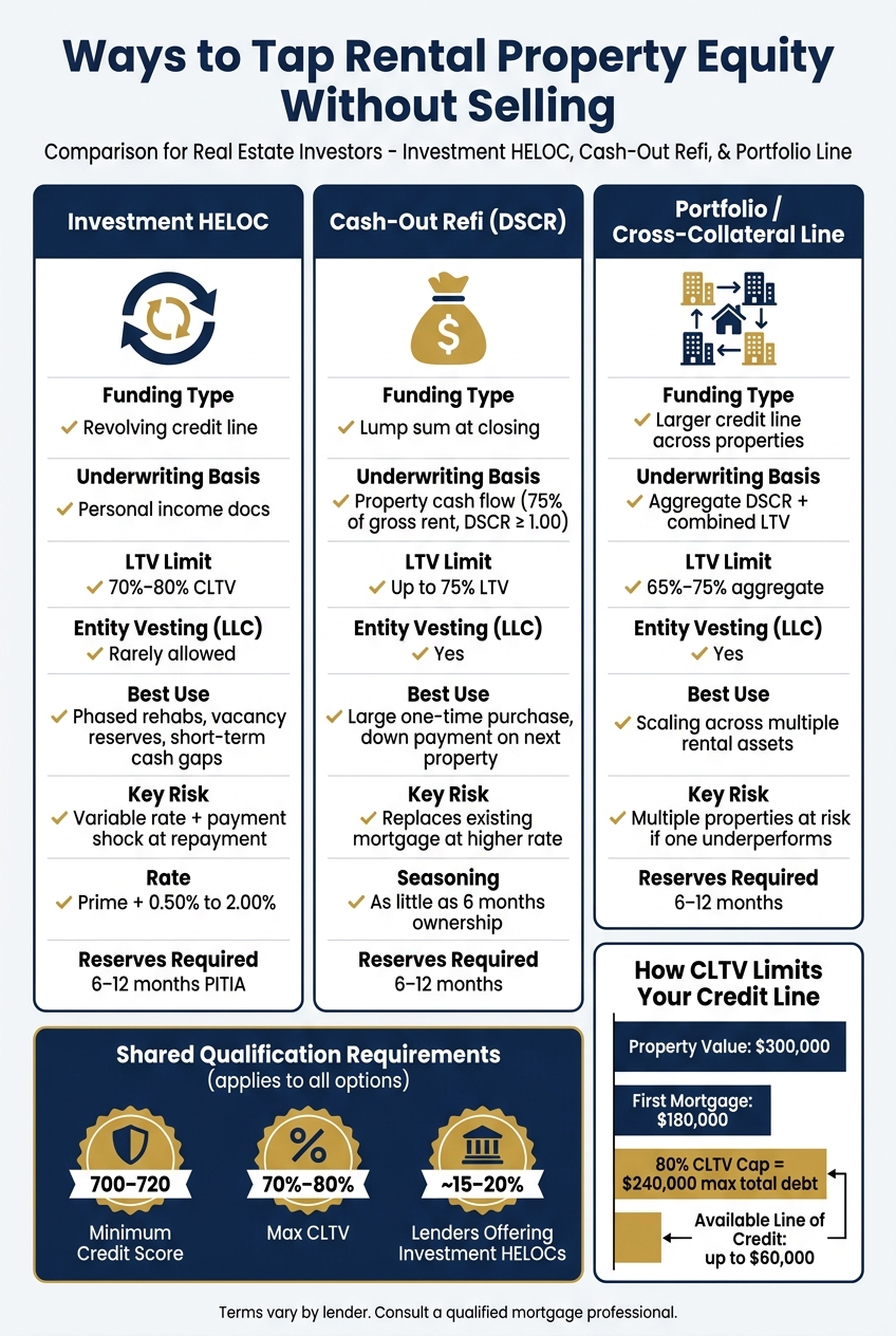 Investment Property Equity Options: HELOC vs Cash-Out Refi vs Portfolio Line