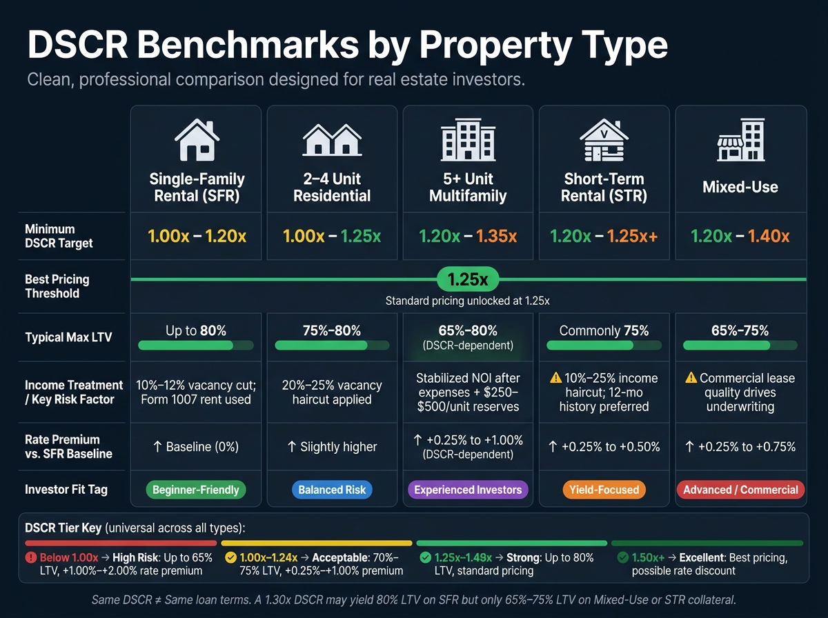 DSCR Benchmarks by Property Type: Rates, LTV & Income Rules