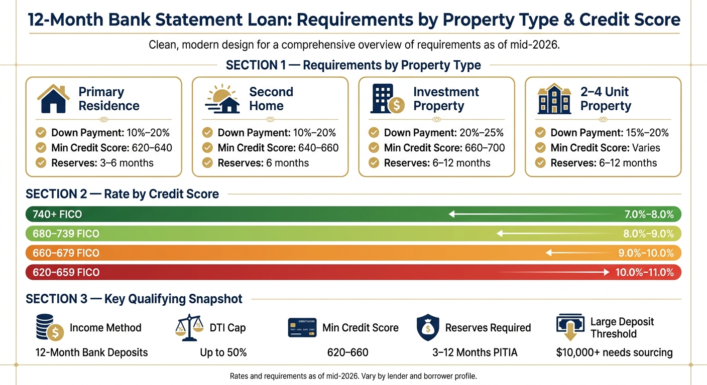12-Month Bank Statement Loan Requirements by Property Type