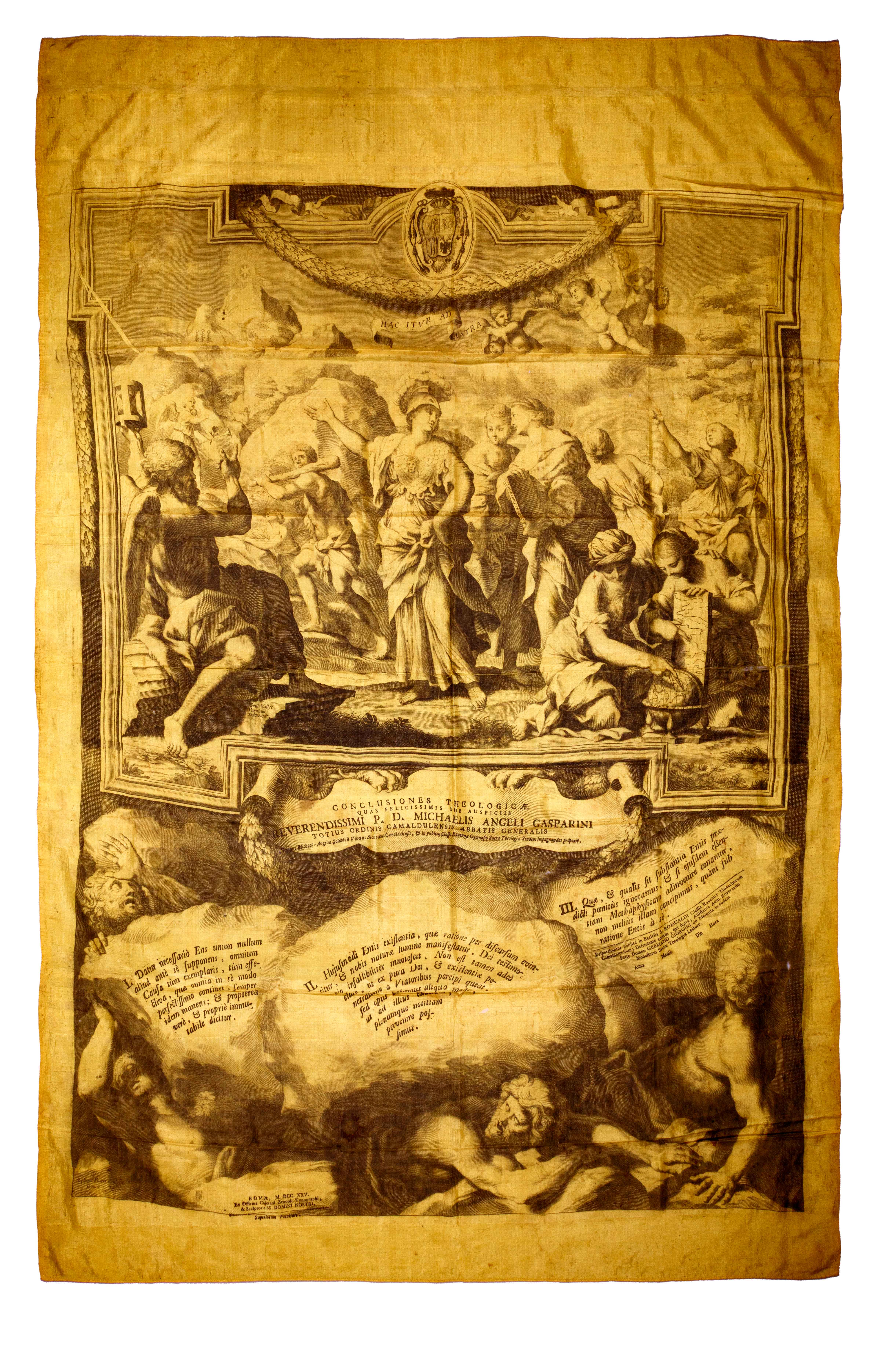 Gaetano Zenobi, Conclusione Theologica, su seta gialla, Roma 1725, Biblioteca del Sacro Eremo di Camaldoli