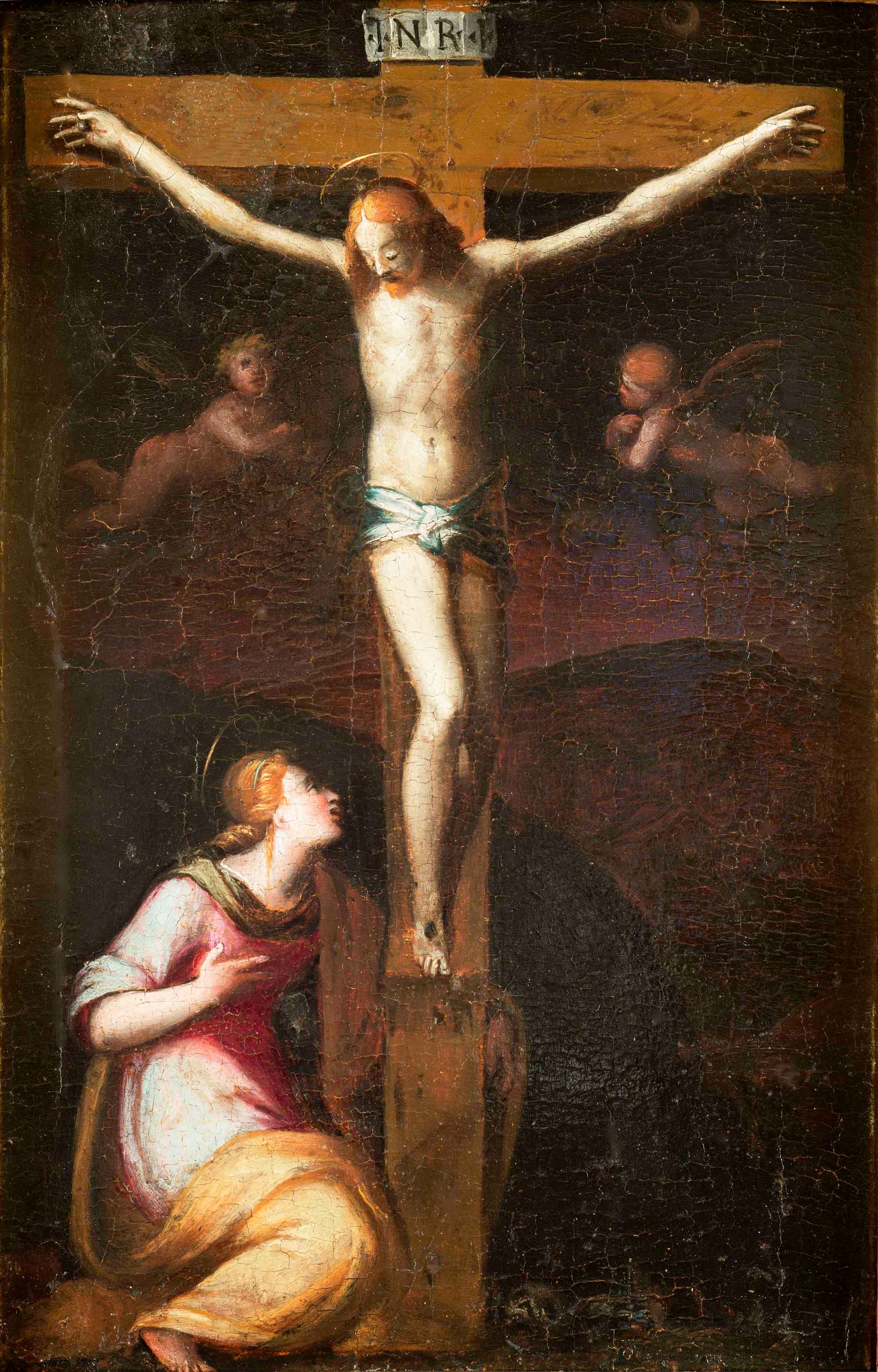Francesco Morandini detto Il Poppi, Maria Maddalena abbraccia la croce col Cristo adorato da angeli (part.), collezione privata