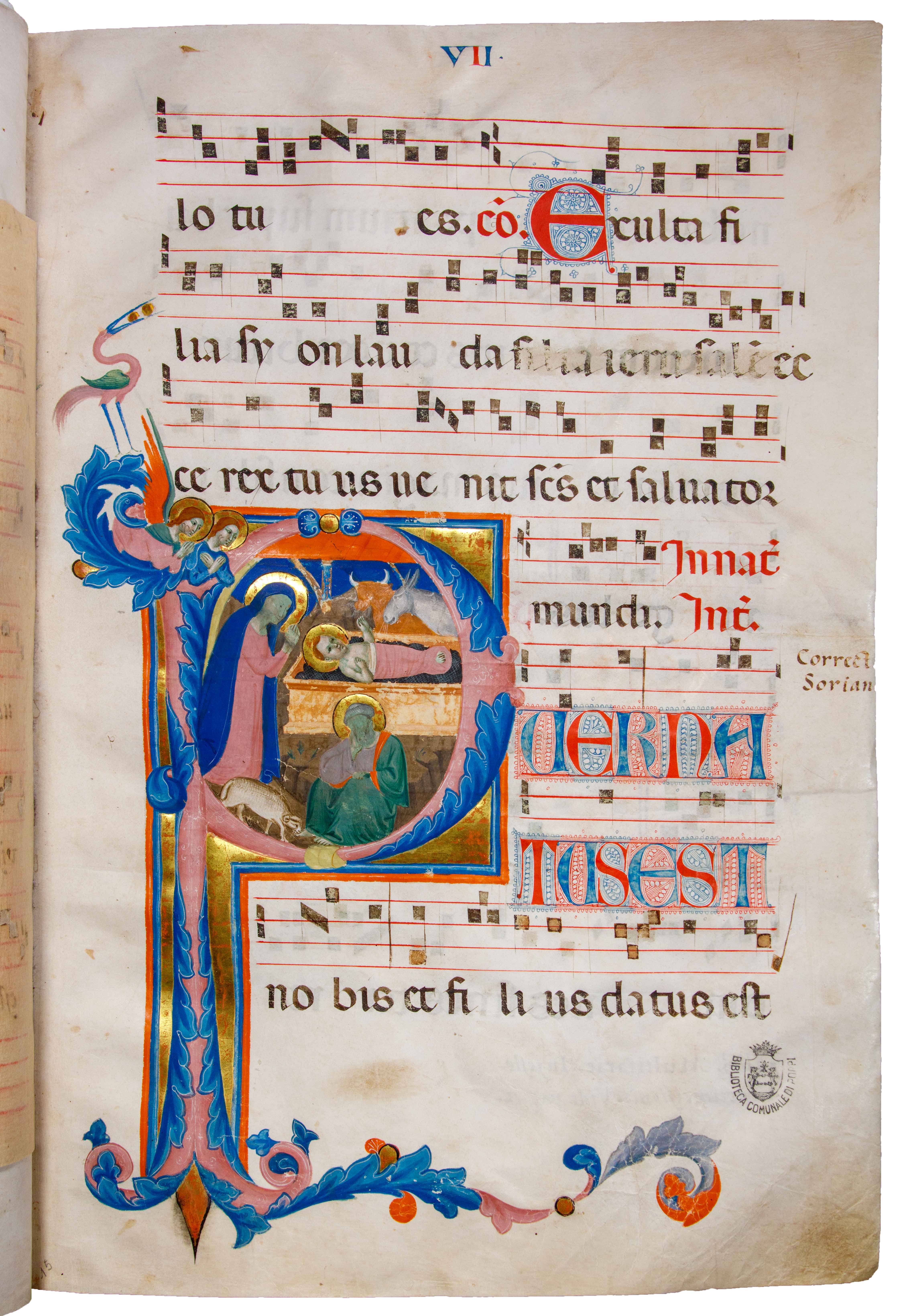 Jacopo Landino, detto Jacopo del Casentino, Natività, dal Graduale (Codice 1, c. 14r), Poppi, Biblioteca Rilli-Vettori