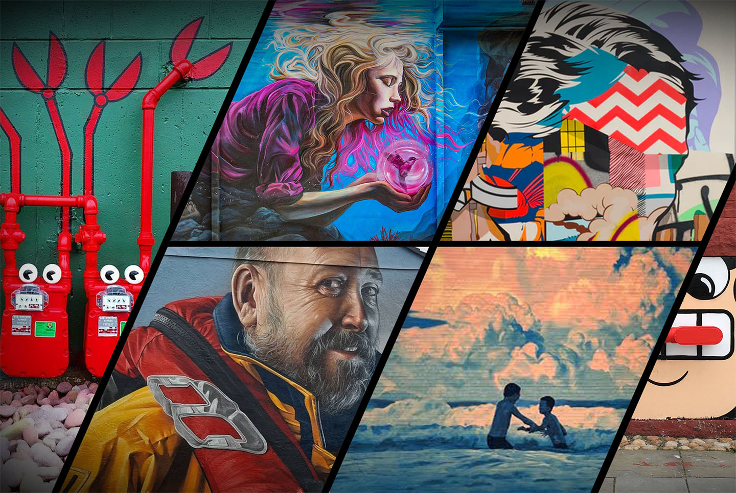Collage of murals from past Boom! Salina street art festivals