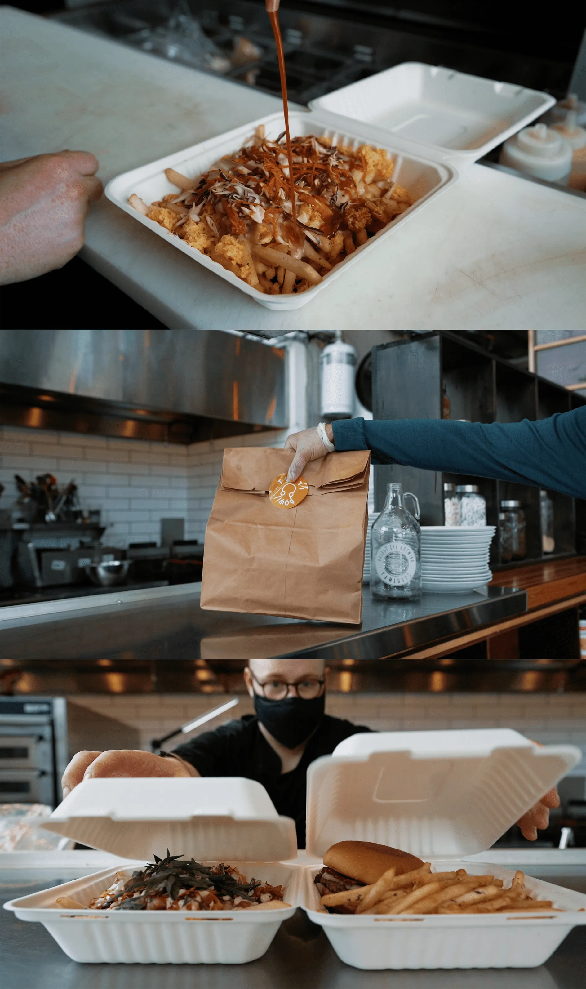 arm picking up a to-go bag with a Tutti sticker on it