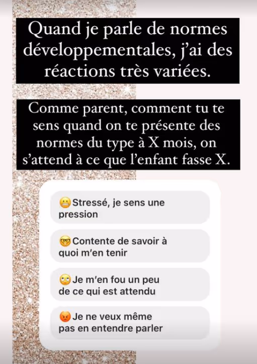 Sondage sur Instagram pour savoir comment les gens considèrent les normes développementales du langage.r