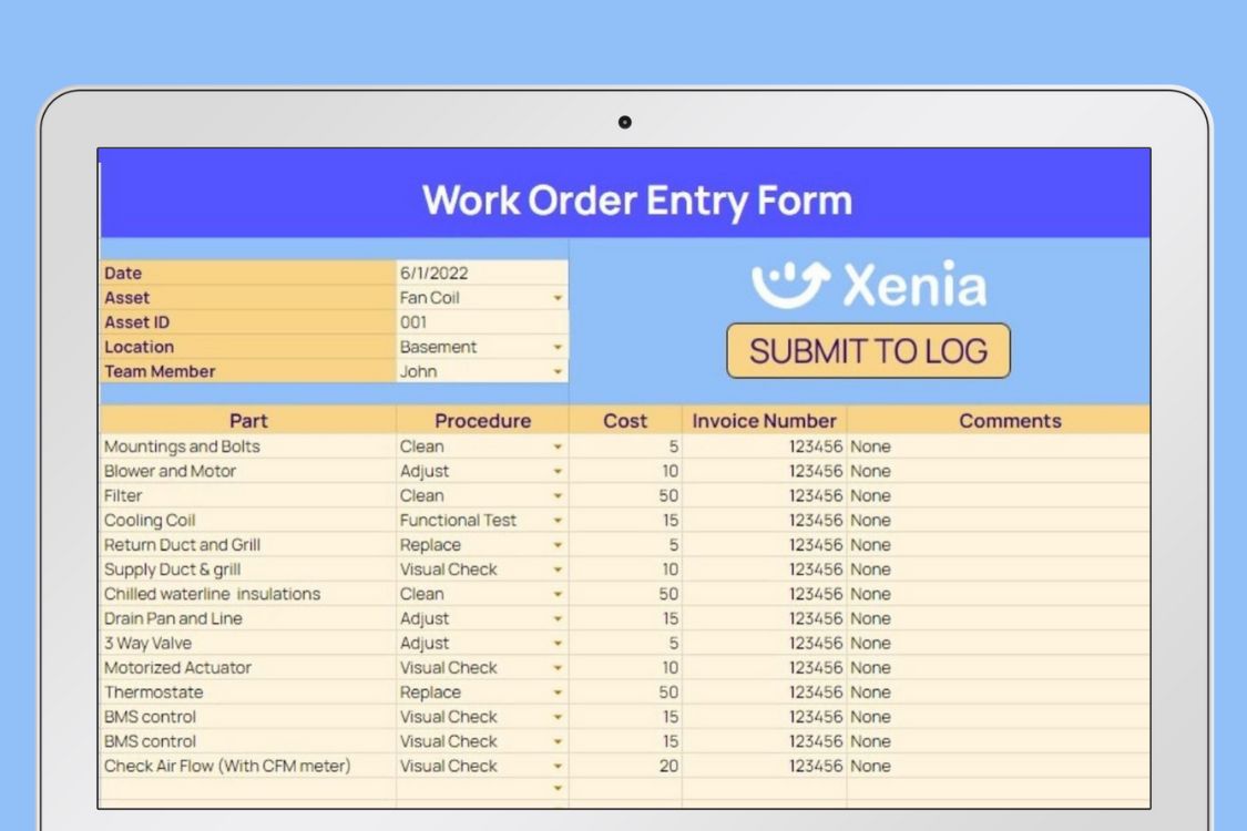 Maintenance Work Order Log | Free Tools by Xenia