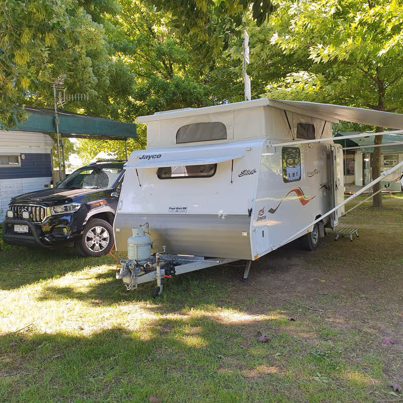 Caravan parked under a tree