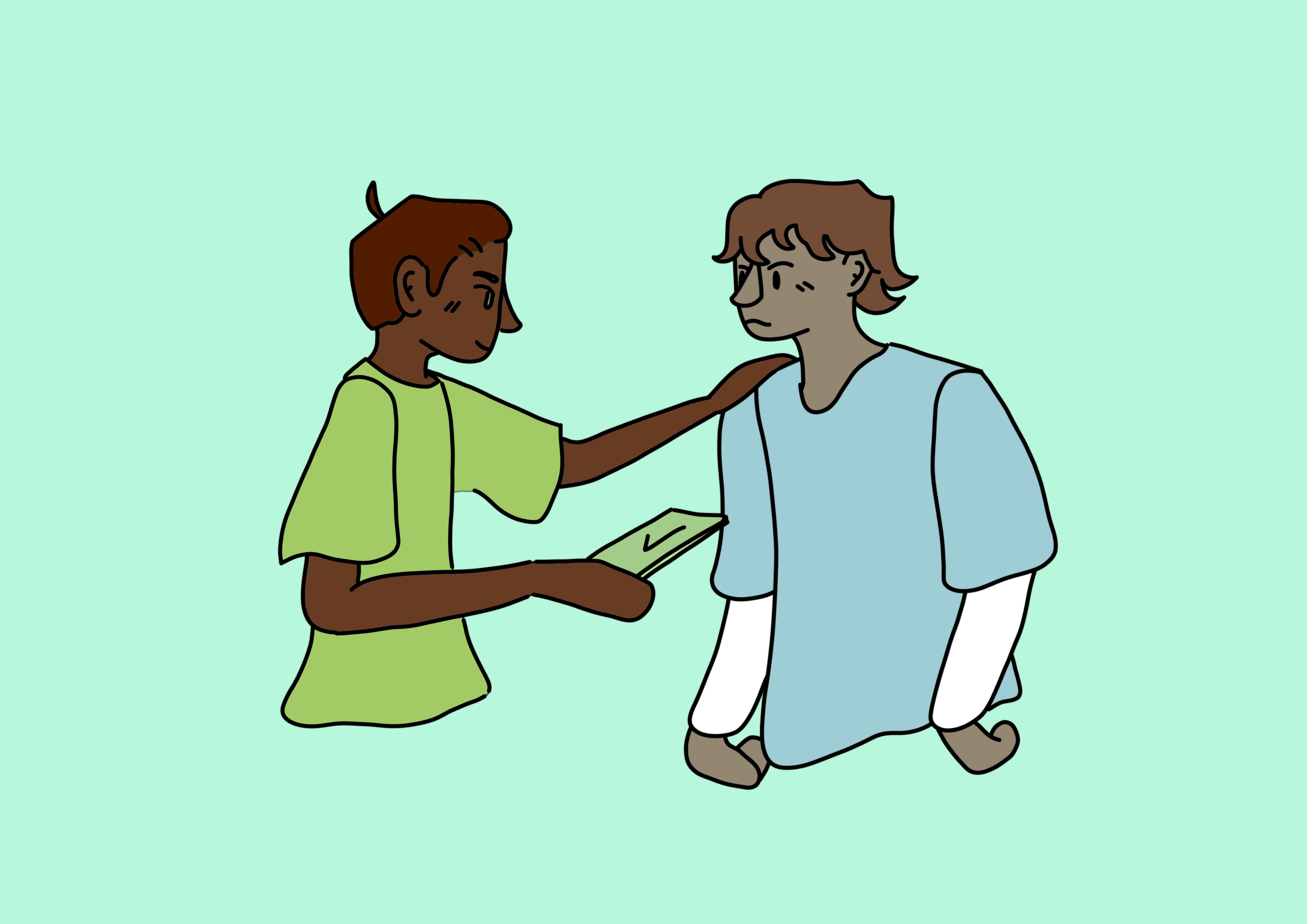 Illustration d'un·e professionnel·le de santé qui donne un document à une personne