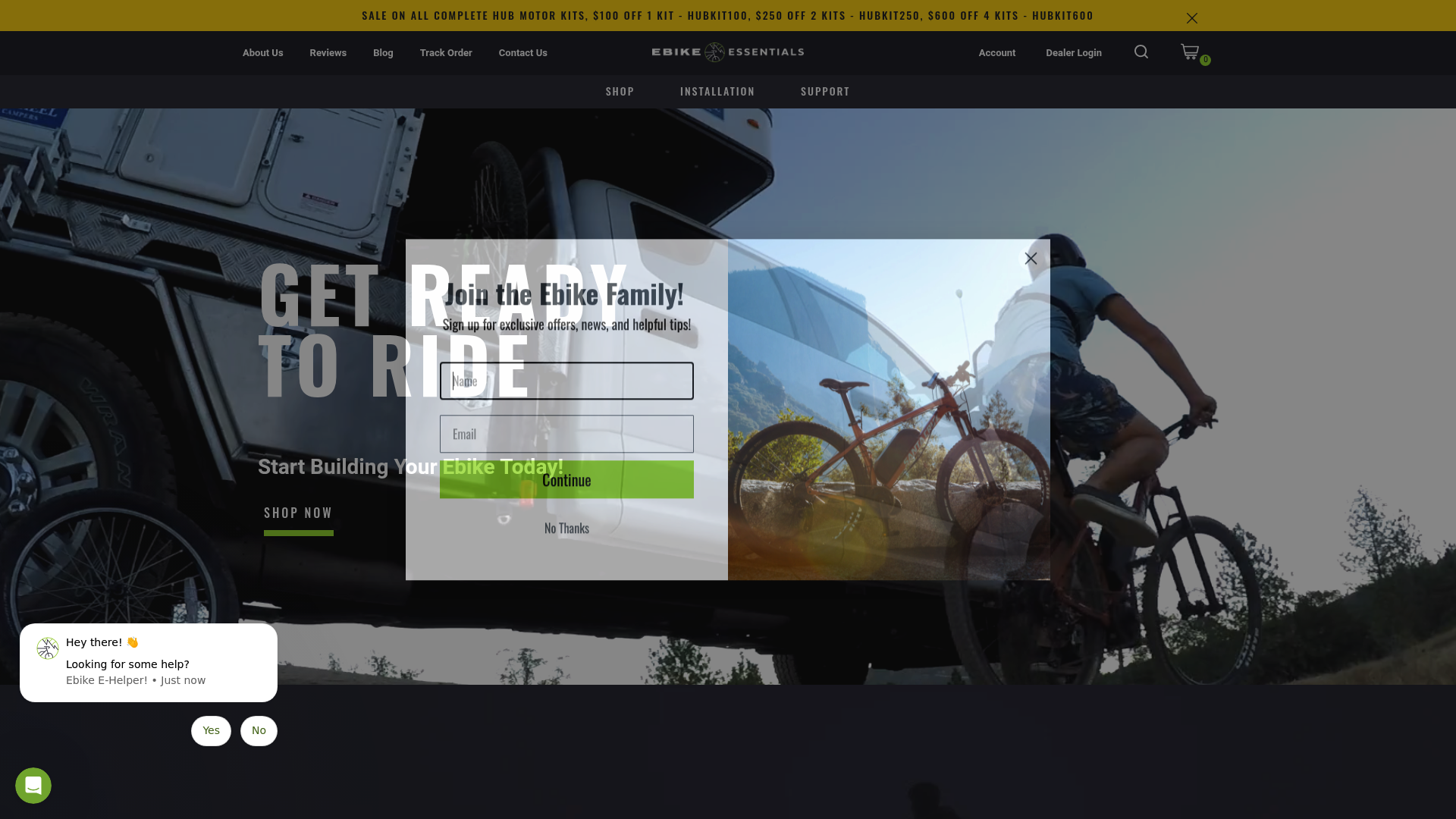 A screenshot of Ebike Essentials's homepage showing a minimalist and clean design, featuring a prominently displayed logo "BafangUSA Direct" at the top left corner. The color scheme is primarily blue and white, conveying a sense of modernity and freshness. The hero image showcases a sleek electric bike on a scenic outdoor background, capturing a sense of adventure and freedom. Prominently displayed is a tagline highlighting innovation in electric transportation. Featured products on the homepage include various electric bike models and accessories like front hub motor kits, batteries, and displays. Products are elegantly presented with high-resolution images and brief descriptions emphasizing their efficiency and sustainability. The layout is user-friendly and appealing to eco-conscious consumers and outdoor enthusiasts, reinforcing the brand's commitment to quality and performance in electric commuting solutions. Keywords: electric bike, sustainable transportation, eco-friendly, modern design, electric commuting, BafangUSA Direct.