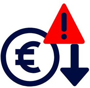 Euromünze, Warnschild und Ausrufezeichen