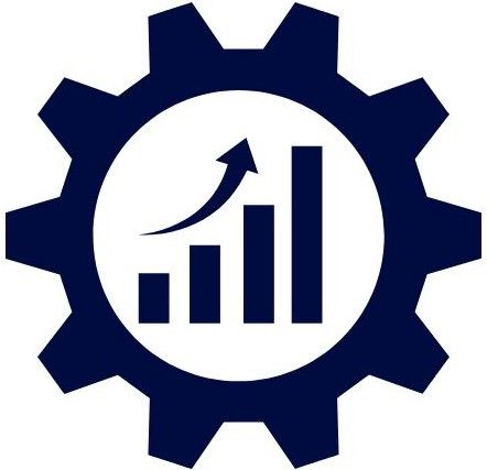 Grafik Zahnrad und Balkendiagramm mit Pfeil