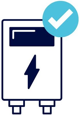 Grafik eines Wechselrichters und Check-Symbol