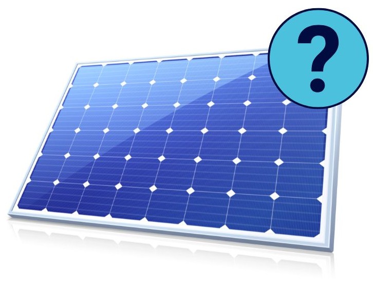 Grafik eines Solarmoduls und Icon Fragezeichen