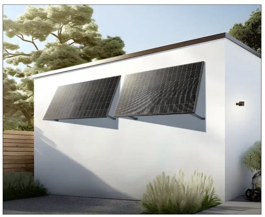 Foto eines Balkonkraftwerkes an der Wand