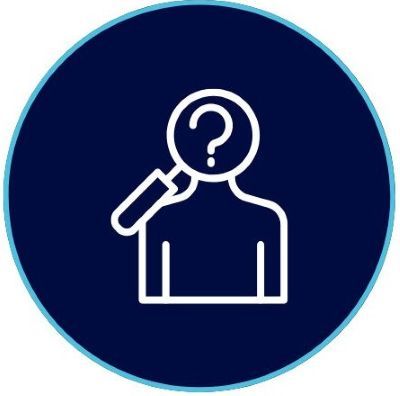 Icon Person mit Fragezeichen in blauem Kreis