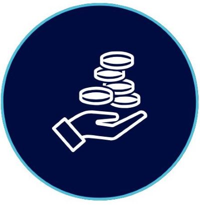 Grafische Darstellung einer Hand, die Geld auffängt in blauem Kreis