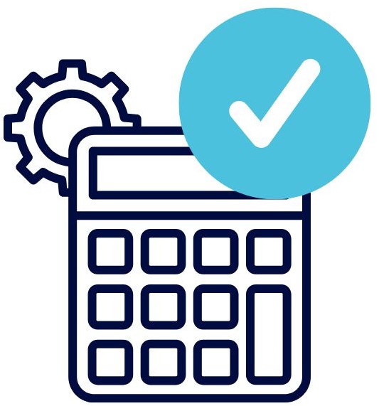 Grafik Taschenrechner und Check-Symbol
