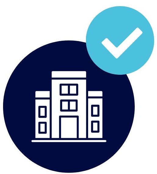 Icon Unternehmen und Check-Symbol