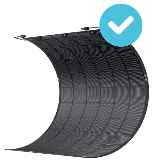 Foto flexibles Solarmodul und Icon Check