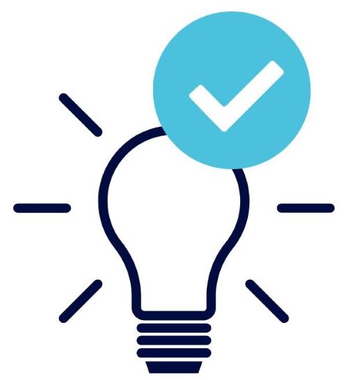 Icons Glühbirne und Check-Symbol