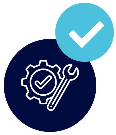 Icons Zahnräder und Check-Symbol