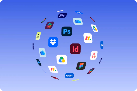 Connected creative and productivity application icons