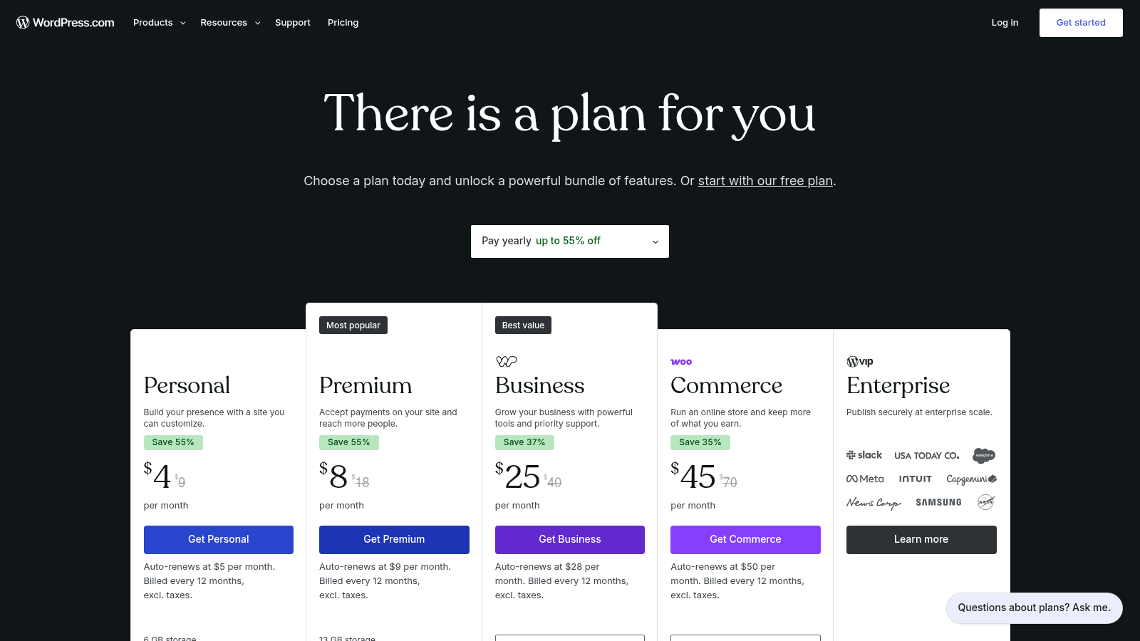 WordPress pricing page best cms comparison