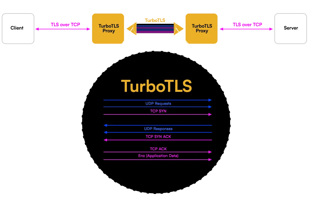 TurboTLS can be implemented as a transparent proxy via middleboxes, without clients or servers requiring upgrades.