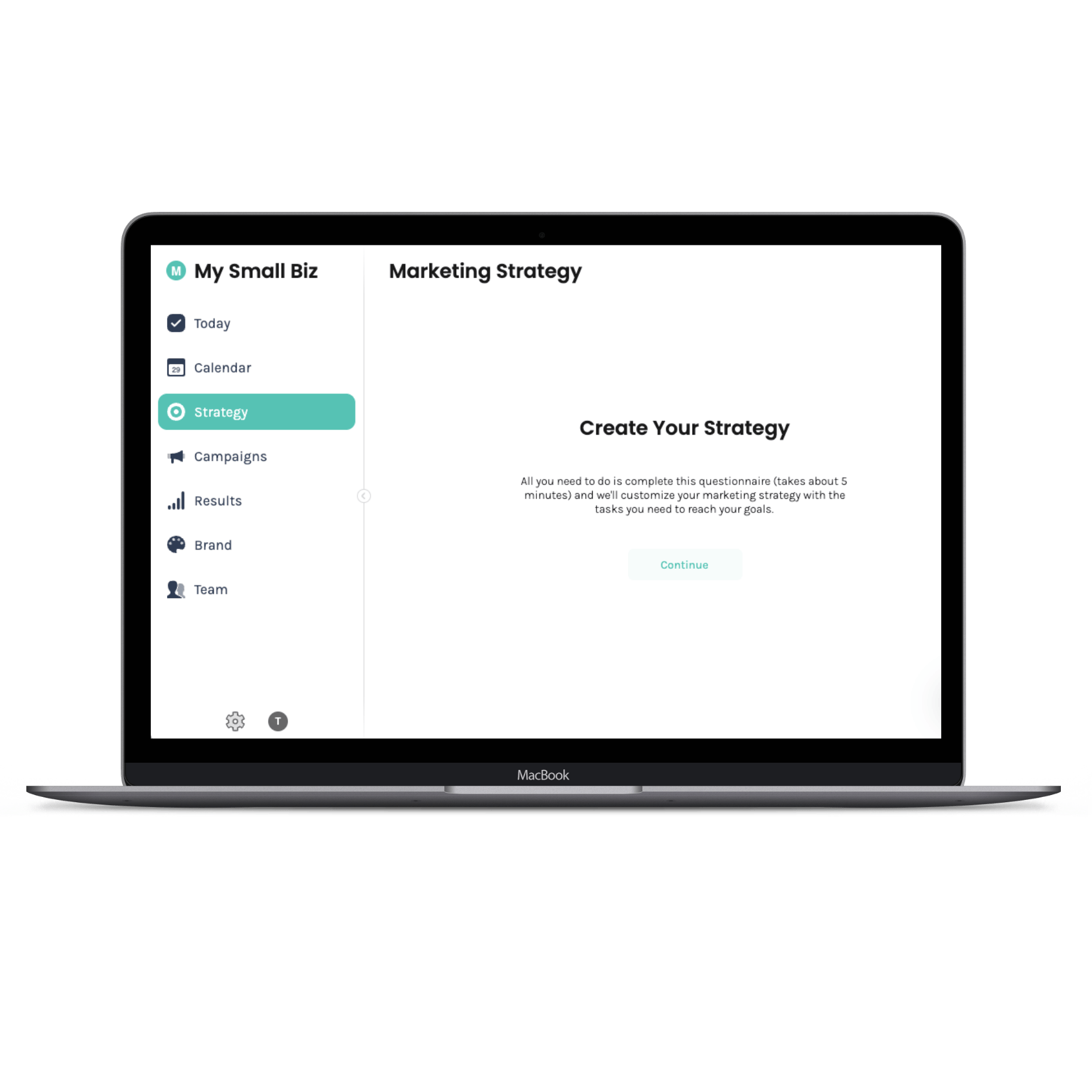 Laptop mockup showing Enji's marketing strategy questionnaire