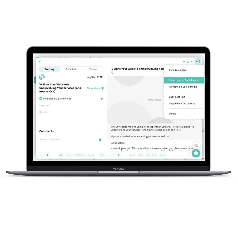 Enji calendar with tasks, content, and social media.