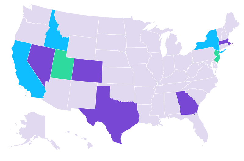 This image is a stylized, color-blocked map of the United States showing each state in a different color, with a pixelated or digital glitch effect distorting the shapes and creating horizontal lines across the image, suggesting a digital error or file corruption. No state borders or names are visible.