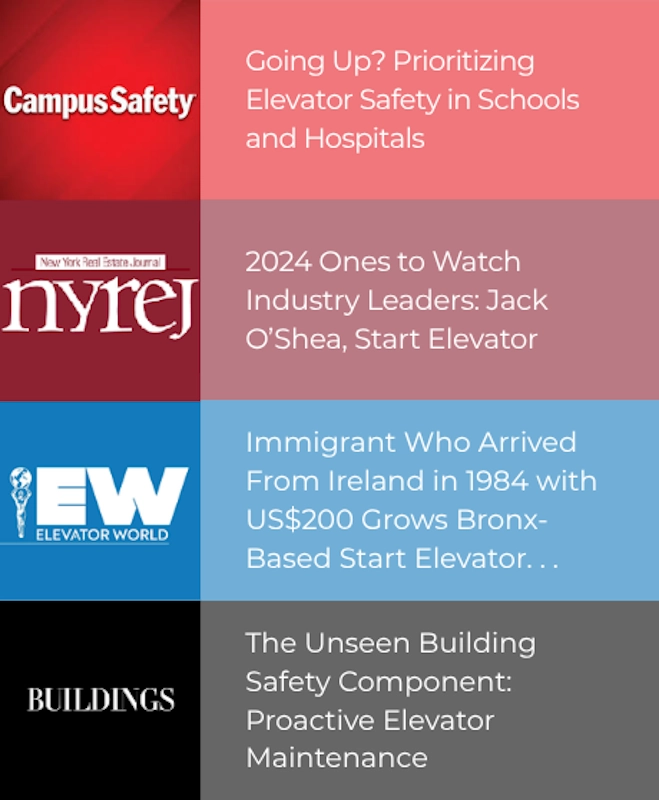 Bolt PR case study for Start Elevator featuring earned media in Campus Safety, NYREJ, Elevator World, and Buildings magazine.