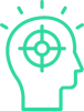 Icon of a head with a target, representing cultural intelligence and influencer marketing strategy.