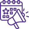 Calendar and megaphone icon representing influencer marketing campaign planning and execution.