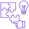 Purple icon showing a hand placing a puzzle piece next to a lightbulb, representing a brand-as-answer strategy for AI search visibility.