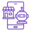 Purple icon of a smartphone displaying a digital storefront and an AI chatbot, illustrating conversational commerce and AI agent readiness.